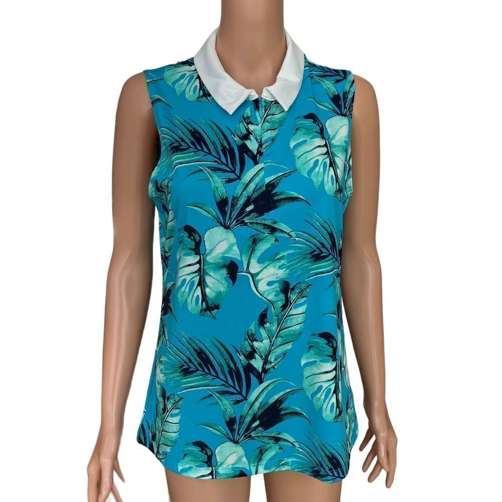 Tommy Bahama Tropical Print 1/4 Zip Sleeveless Golf Polo Shirt- Size L NWT.